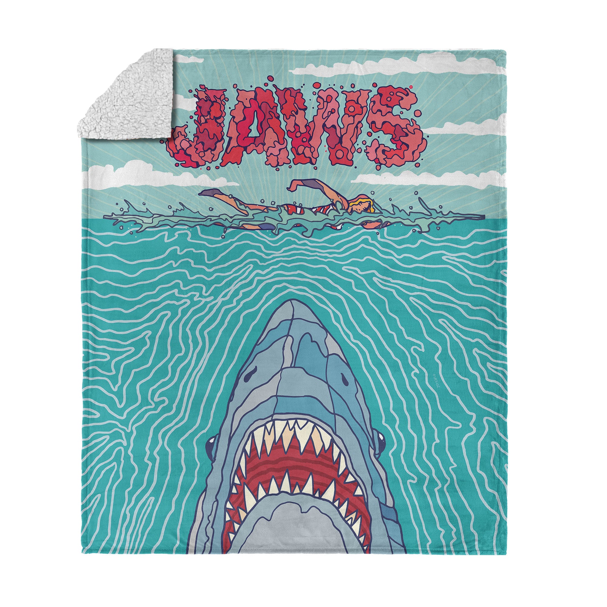 Jaws Squiggle Poster Silk Touch Sherpa Throw Blanket 50x60 Inches jaws-squiggle-poster-silk-touch-sherpa-throw-blanket-50x60-inches