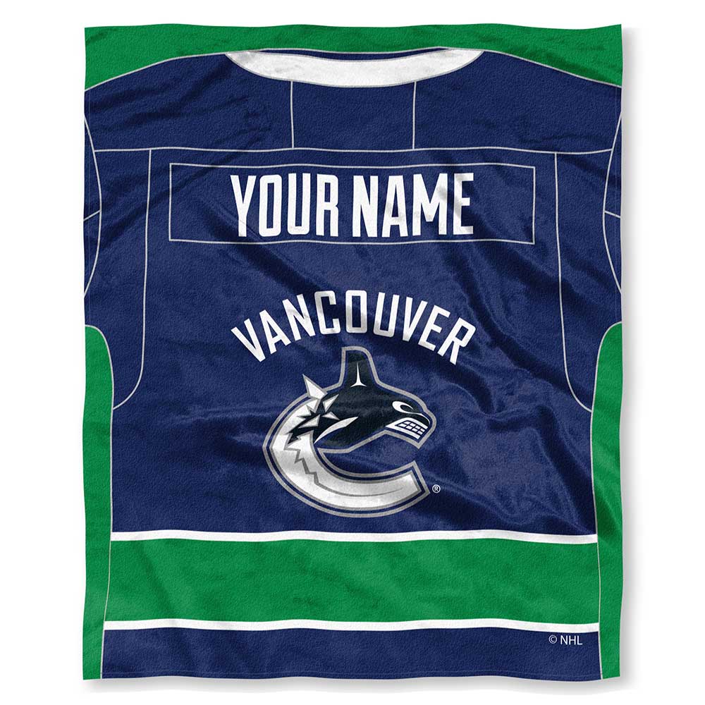 NHL Vancouver Canucks Jersey Personalized Silk Touch Throw Blanket 50x