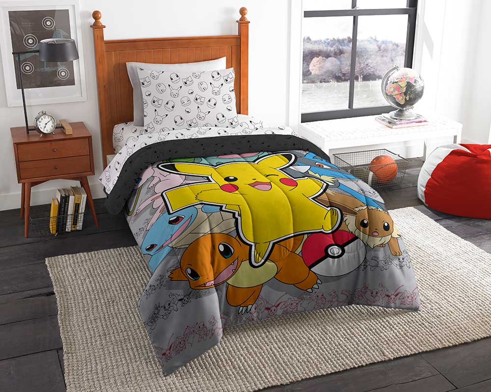 Northwest Pokemon Twin Sized Bed in a Bag Set, Pikachu Squirtle Eevee