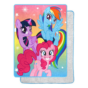 Hasbro My Little Pony Rainbow Surprise Silk Touch Sherpa Throw Blanket Twin Size 60x80 Inches