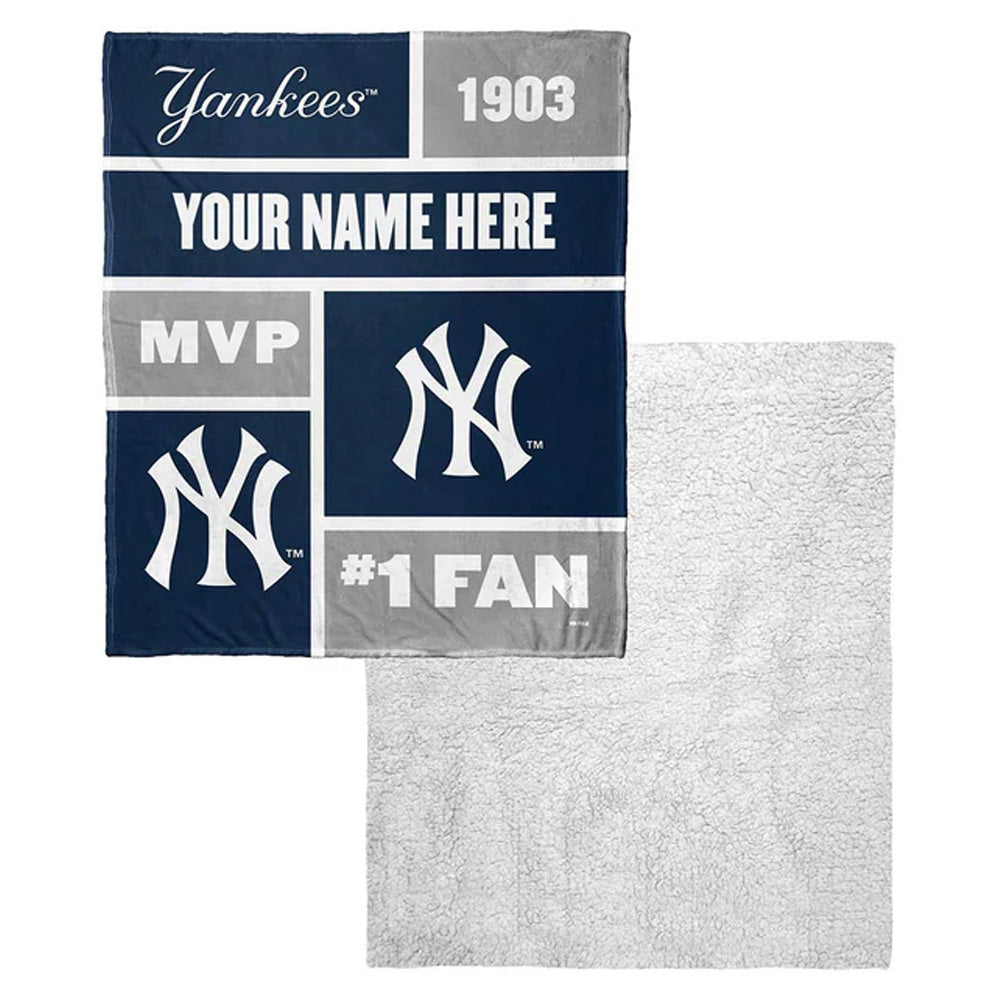MLB New York Yankees Colorblock Personalized Silk Touch Sherpa Throw B