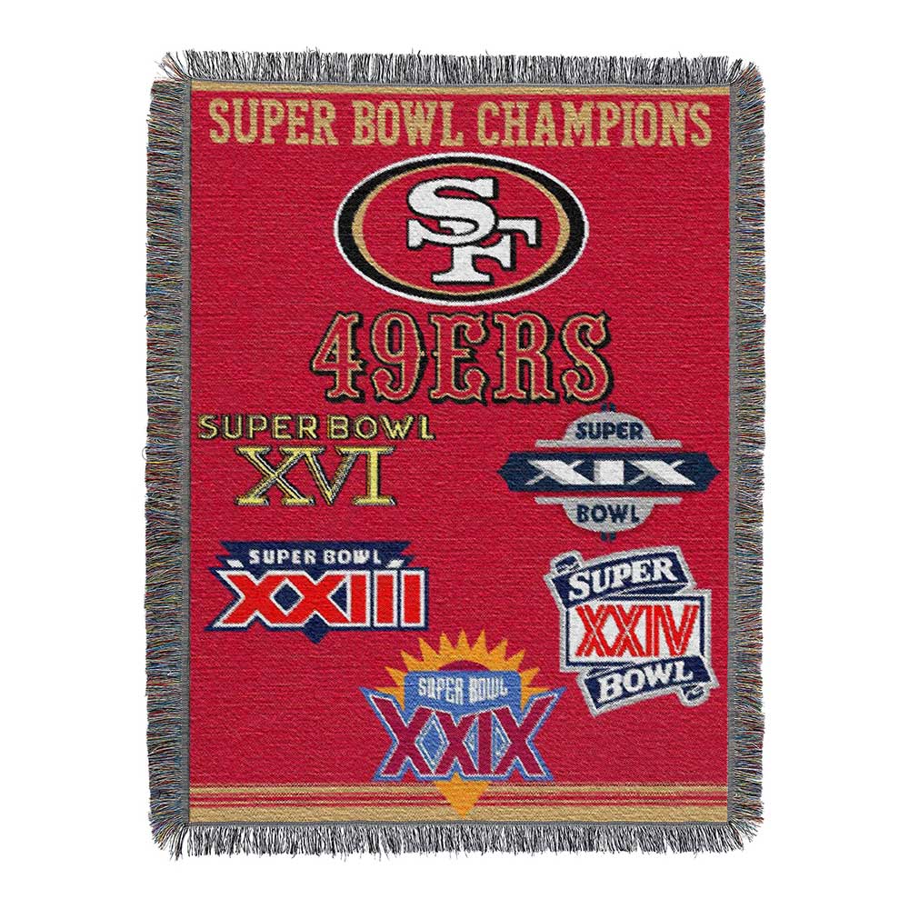 NFL San Francisco 49ers Commemorative Series 5x Champs Woven Tapestry Blanket 48x60 Inches