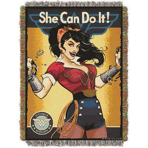 Warner Bros. Wonder Woman She Can Woven Tapestry Throw Blanket 48x60 Inches