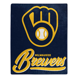 MLB Milwaukee Brewers Signature Raschel Throw Blanket 50x60 Inches