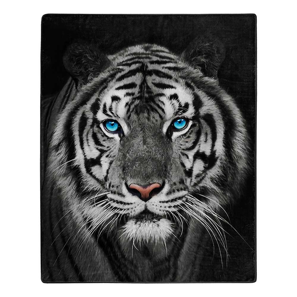 White Tiger Stare Wilderness Raschel Throw Blanket 50x60 Inches