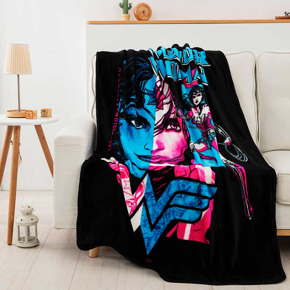 Warner Bros. Wonder Woman Truth Compassion Strength Micro Raschel Throw Blanket 46x60 Inches