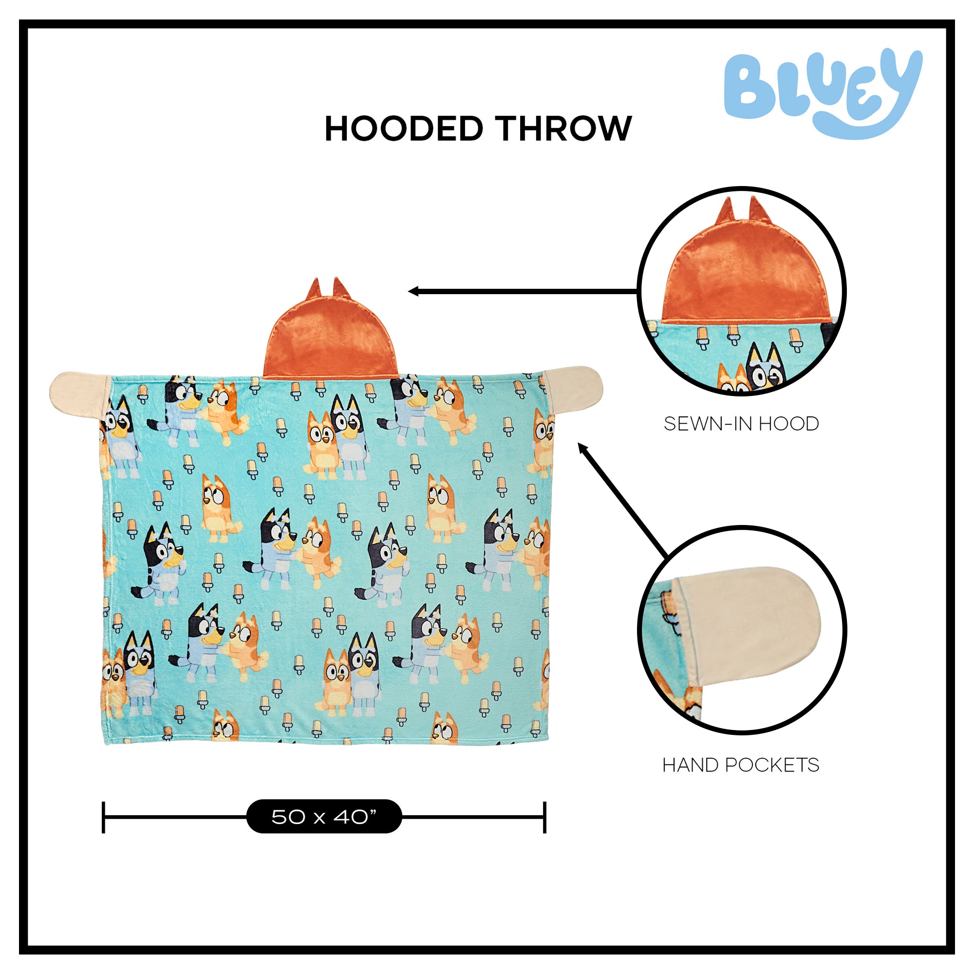 Bluey Popsicle Dance Hooded Throw 40×50 inches