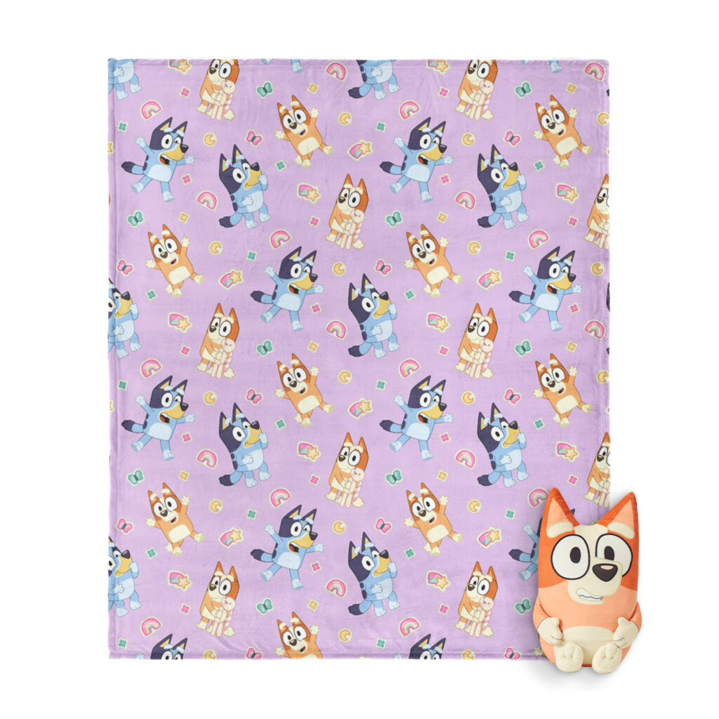 Bluey Sweet Sticker Fun 11 inch Character Hugger and 50 x 60 inch Throw Blanket Set