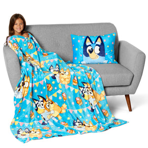 Bluey Party Pups Silk Touch Throw Blanket 50X60 inches with Plush Pocket Pillow 14X20 inches