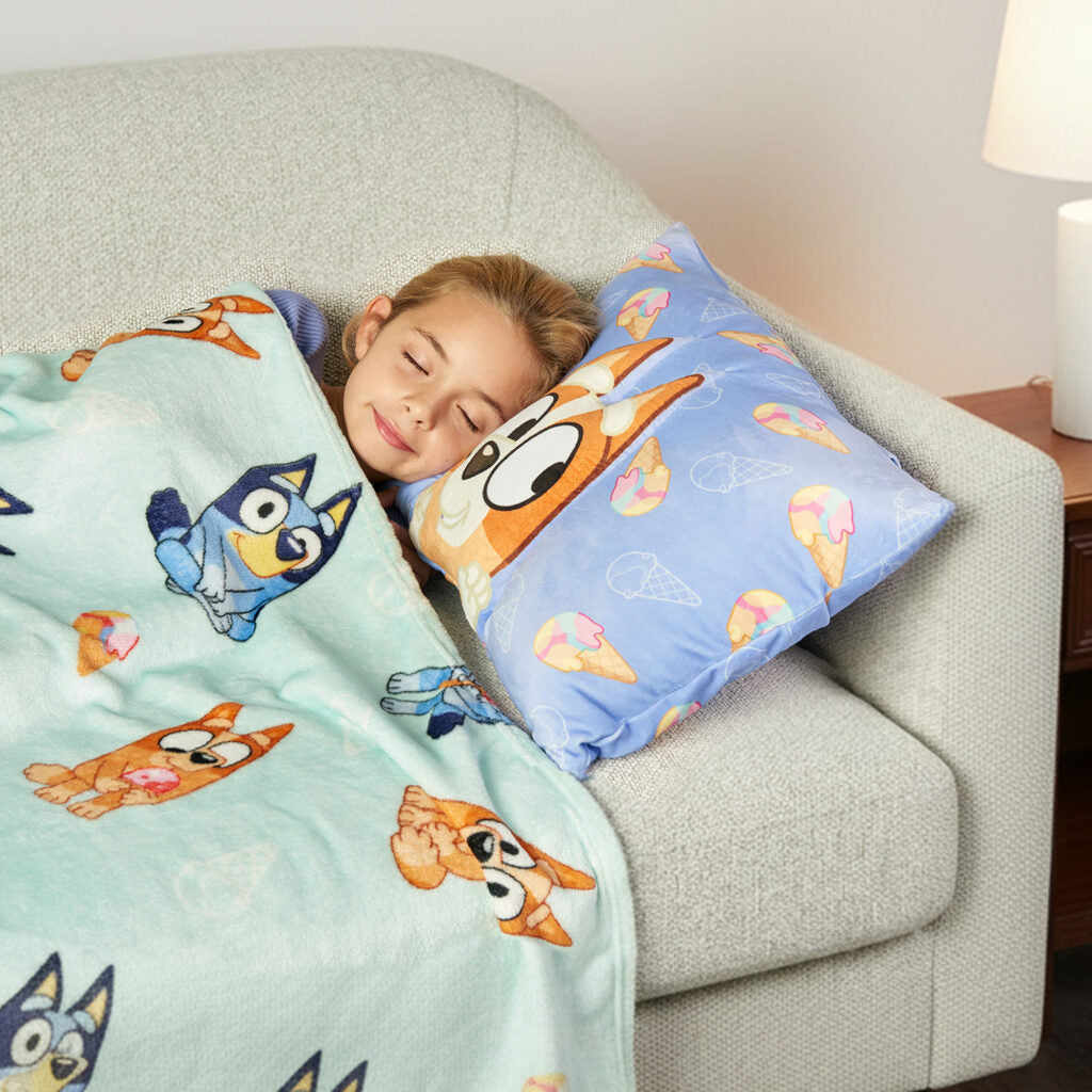 Bluey Bingo Joy Silk Touch Throw Blanket With Pocket Pillow