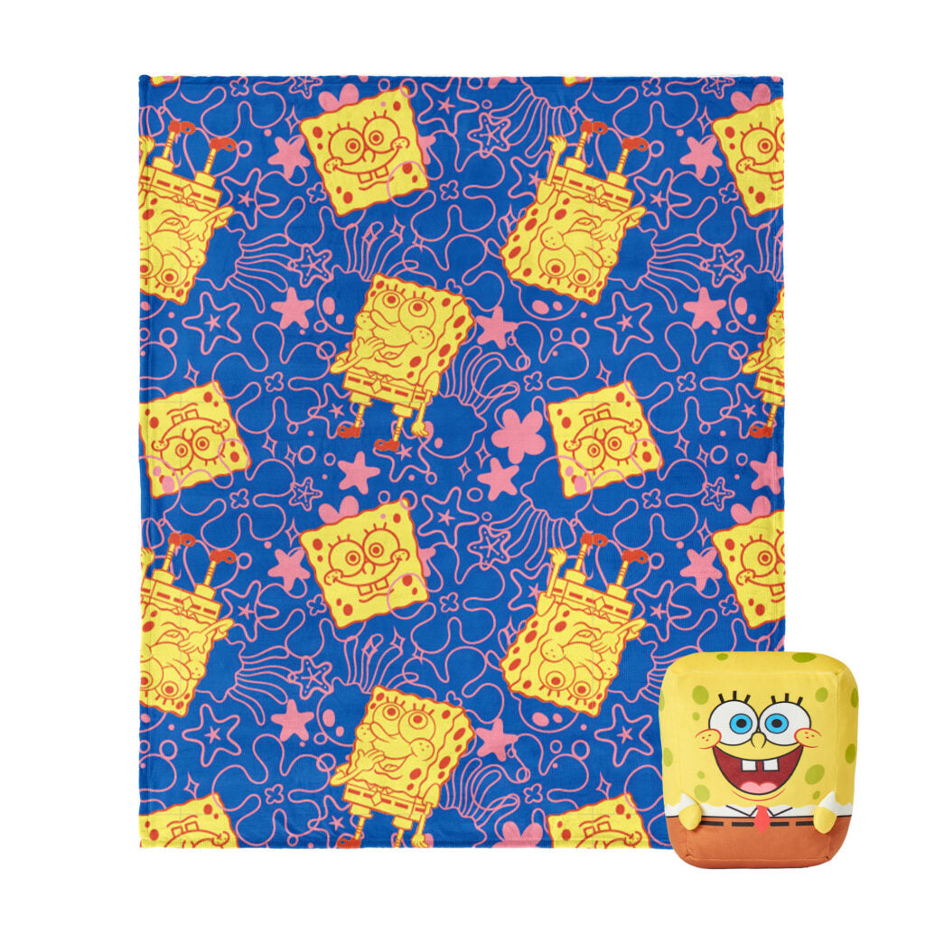Spongebob Spongey Smiles 11 inch Character Hugger and 50 x 60 inch Throw Blanket Set