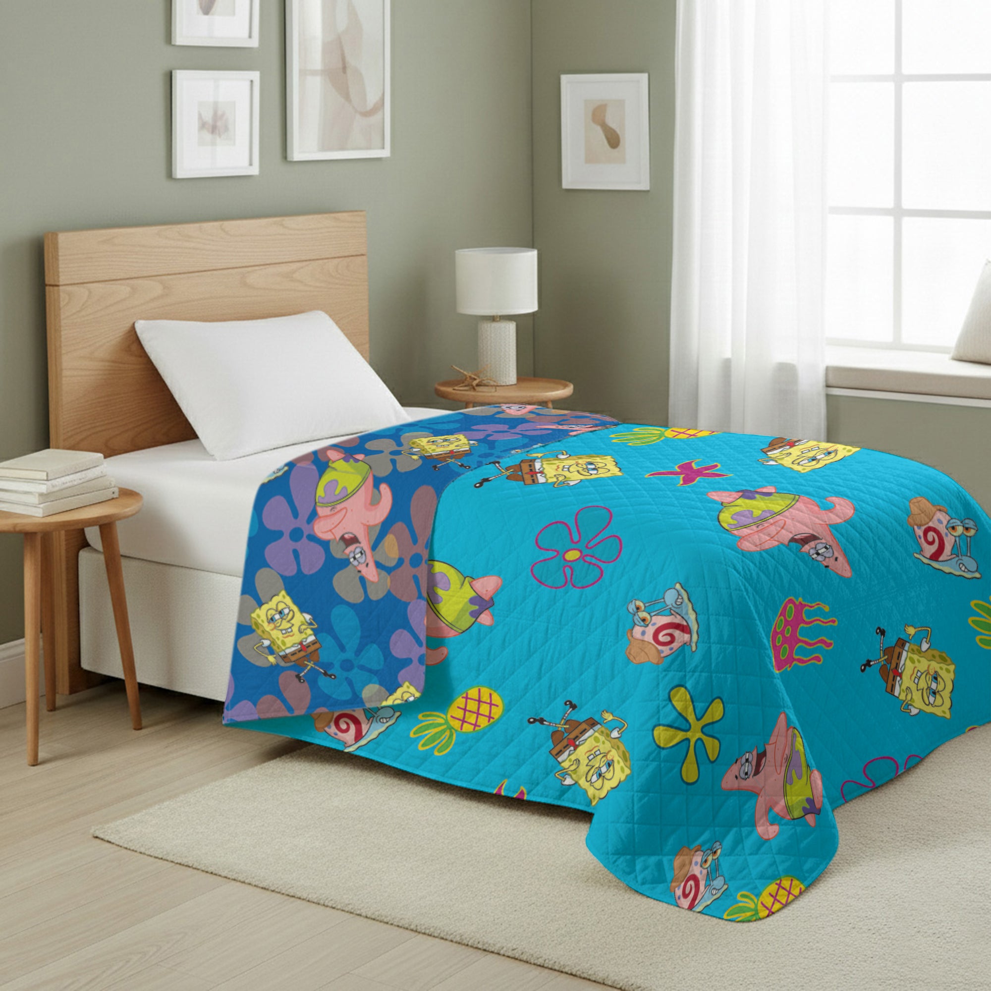 Spongebob Tropical Waltz Reversible Quilted Throw 60x80 inches
