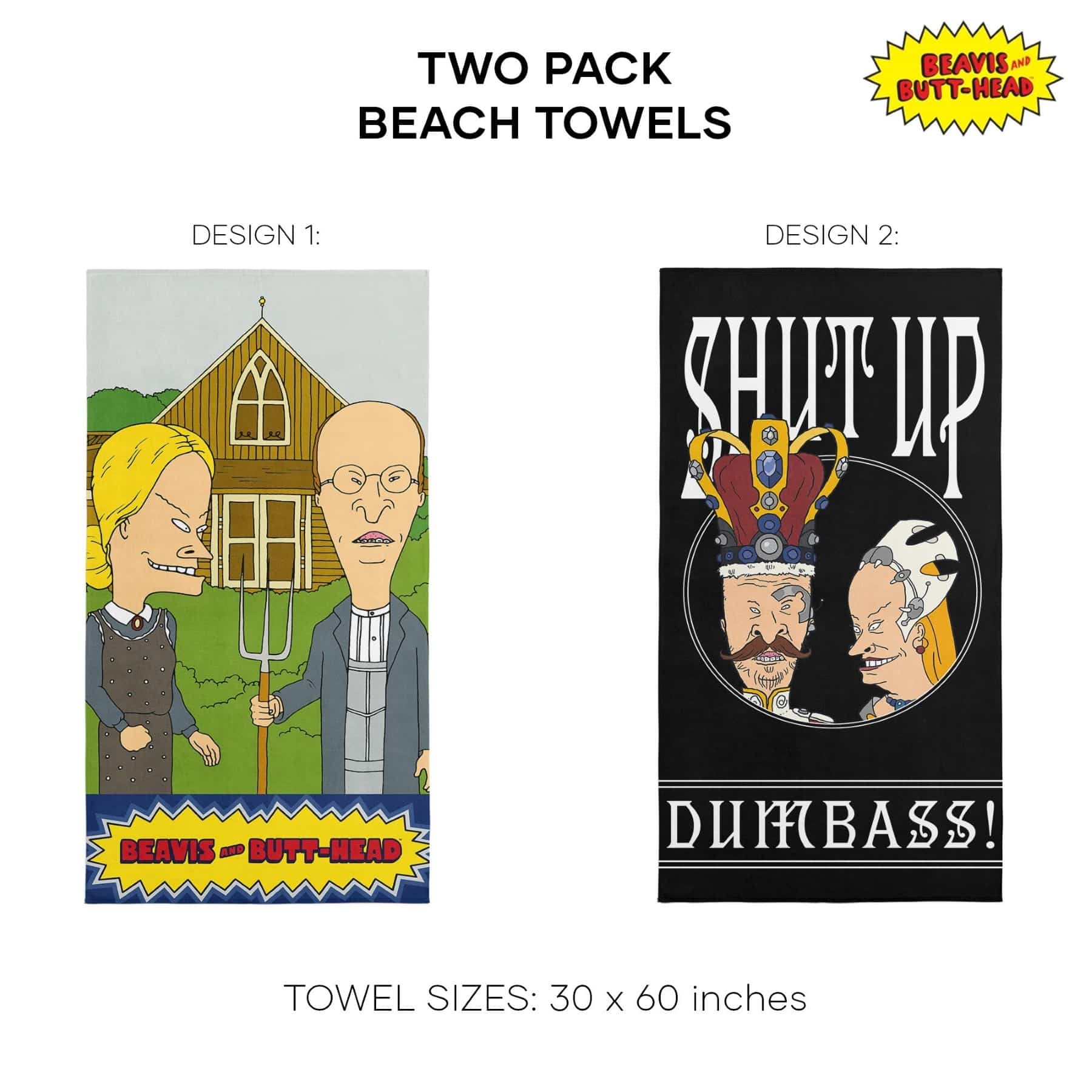 Paramount Beavis & Butt Head Being Gothic Rules + Shut Up 2-Pack Beach Towel 30x60 Inches