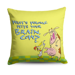 Cartoon Network Cow And Chicken Whats Wrong With Your Brain Throw Pillow 18x18 Inches