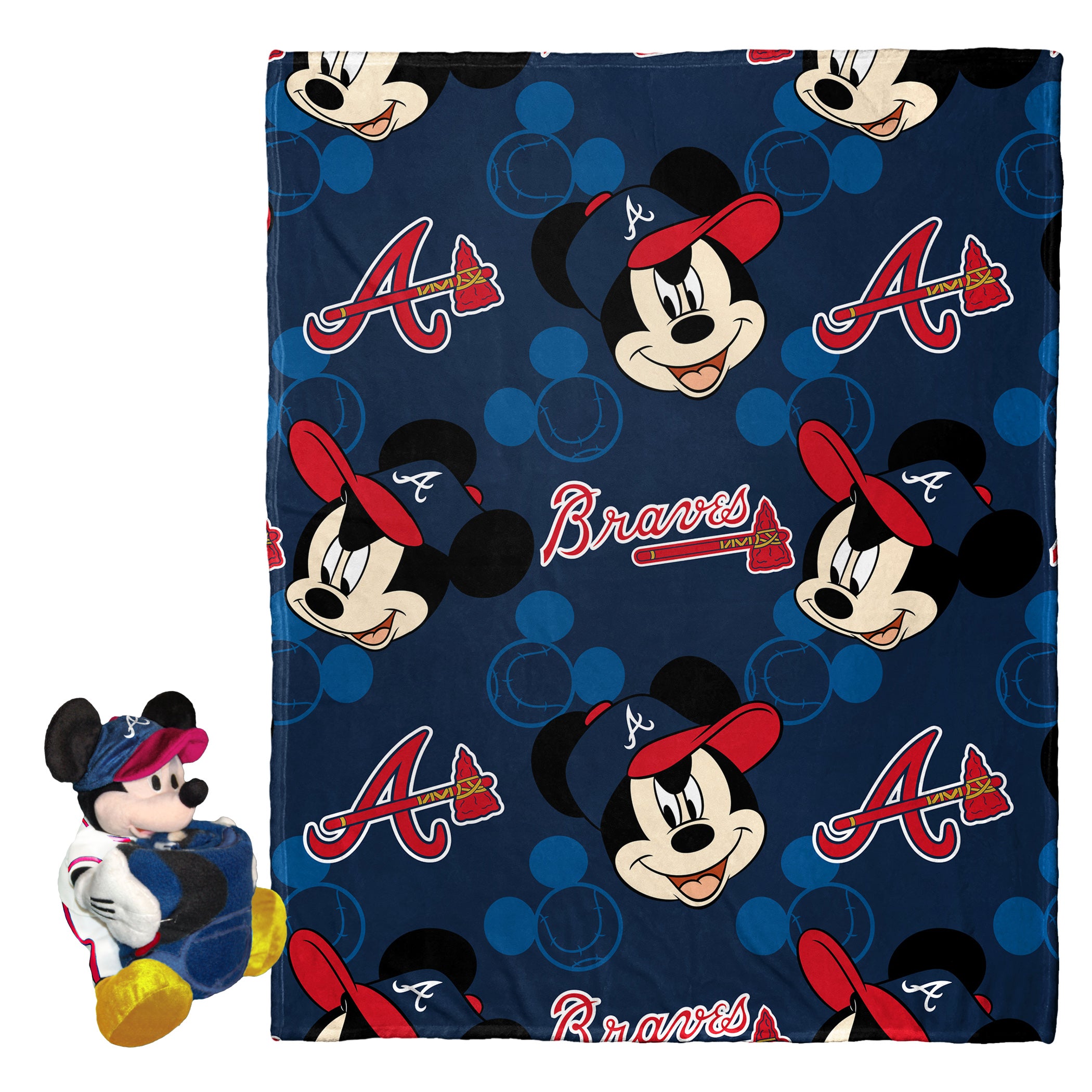 MLB Atlanta Braves Pitch Crazy Mickey Hugger Pillow & Silk Touch Throw Blanket Set 40x50 Inches