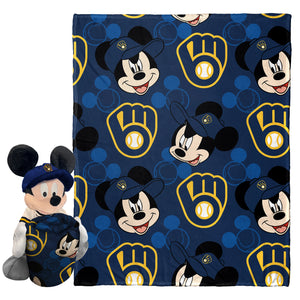 MLB Milwaukee Brewers Pitch Crazy Mickey Hugger Pillow & Silk Touch Throw Blanket Set 40x50 Inches