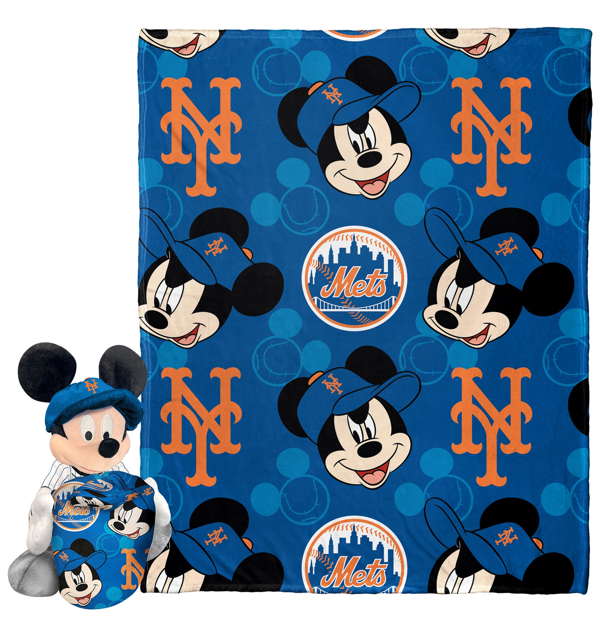 MLB New York Mets Pitch Crazy Mickey Hugger Pillow & Silk Touch Throw Blanket Set 40x50 Inches
