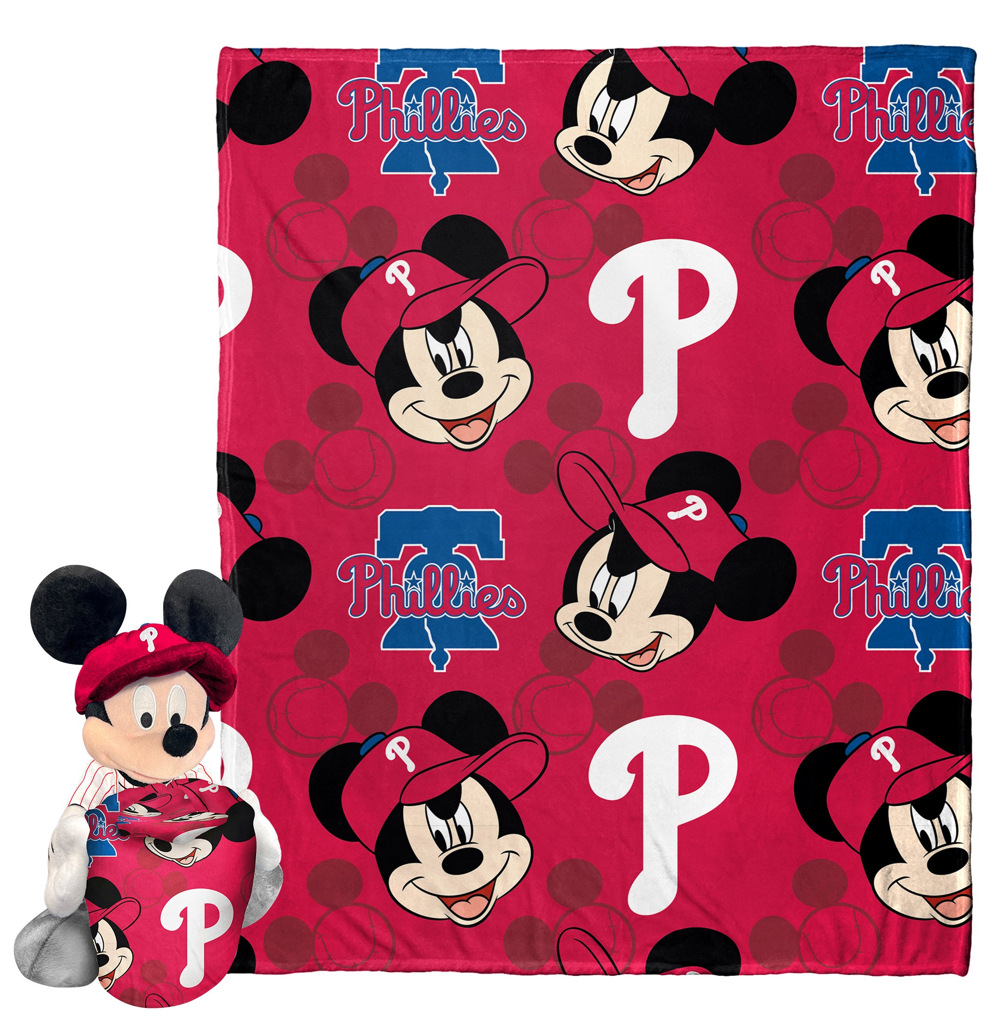 MLB Philadlephia Phillies Pitch Crazy Mickey Hugger Pillow & Silk Touch Throw Blanket Set 40x50 Inches