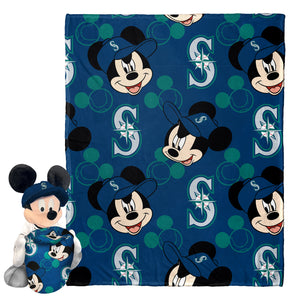 MLB Seattle Mariners Pitch Crazy Mickey Hugger Pillow & Silk Touch Throw Blanket Set 40x50 Inches