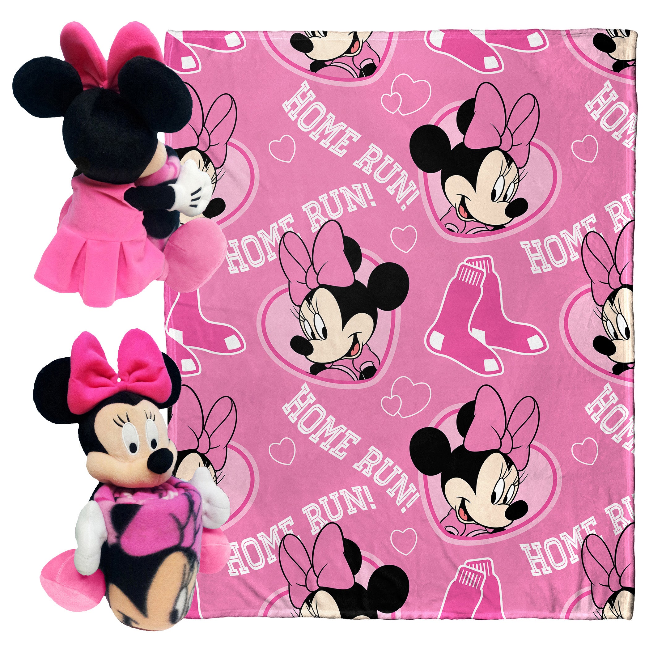 MLB Boston Red Sox Minnie Mouse Hugger Pillow & Silk Touch Throw Blanket Set 40x50 Inches