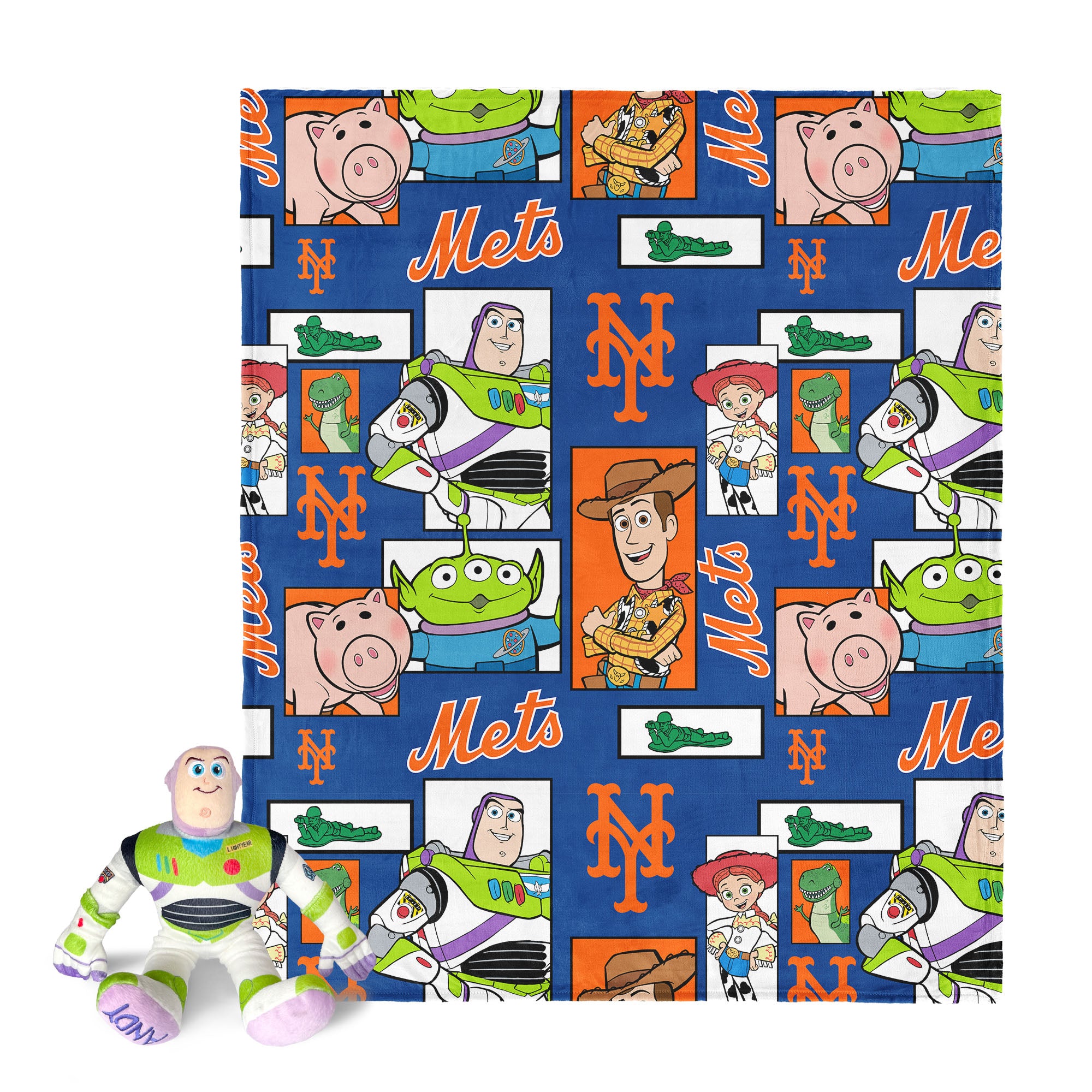 MLB New York Mets Disney Toy Story Buzz Lightyear Cameo Hugger Pillow & Silk Touch Throw Blanket Set 40x50 Inches