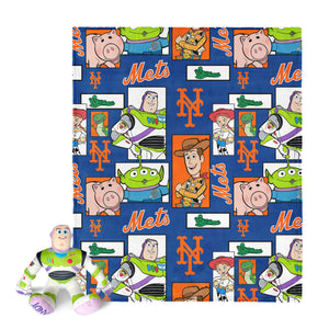MLB New York Mets Disney Toy Story Buzz Lightyear Cameo Hugger Pillow & Silk Touch Throw Blanket Set 40x50 Inches