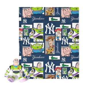 MLB New York Yankees Disney Toy Story Buzz Lightyear Cameo Hugger Pillow & Silk Touch Throw Blanket Set 40x50 Inches