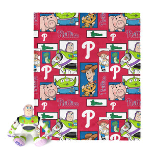 MLB Philadelphia Phillies Disney Toy Story Buzz Lightyear Cameo Hugger Pillow & Silk Touch Throw Blanket Set 40x50 Inches