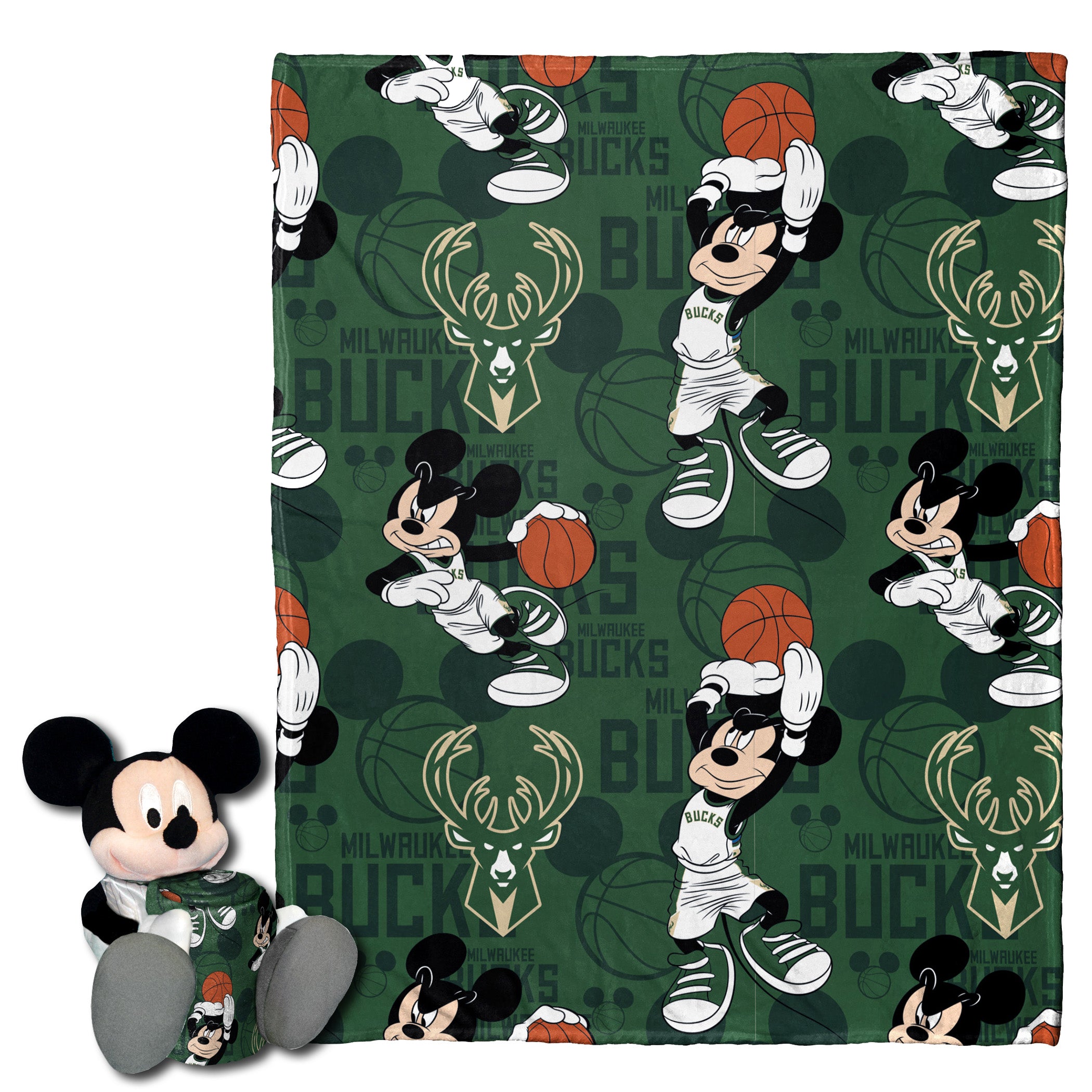 NBA Milwaukee Bucks Basketball Mickey Hugger Pillow & Silk Touch Throw Blanket Set