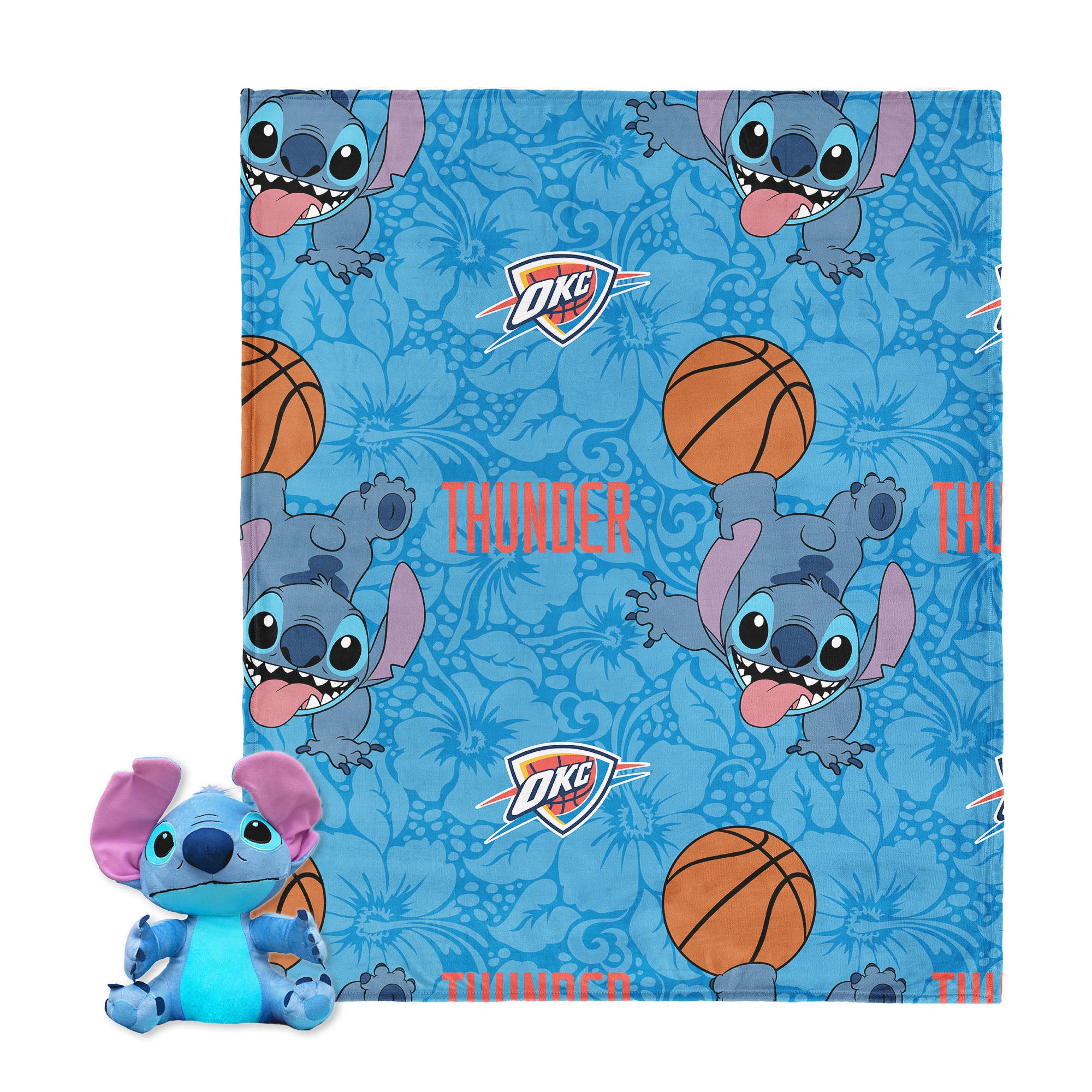 NBA Oklahoma City Thunder Spin Stitch Hugger Pillow & Silk Touch Throw Blanket Set 40x50 Inches