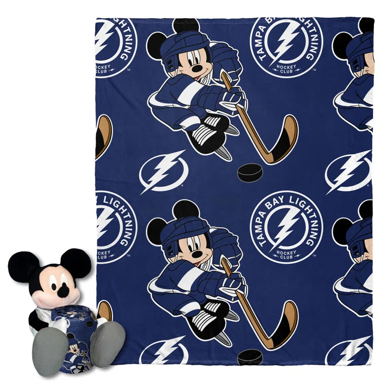 NHL Tampa Bay Lightning Ice Mickey Mouse Hugger & Silk Touch Throw Blanket Set 40x50 Inches