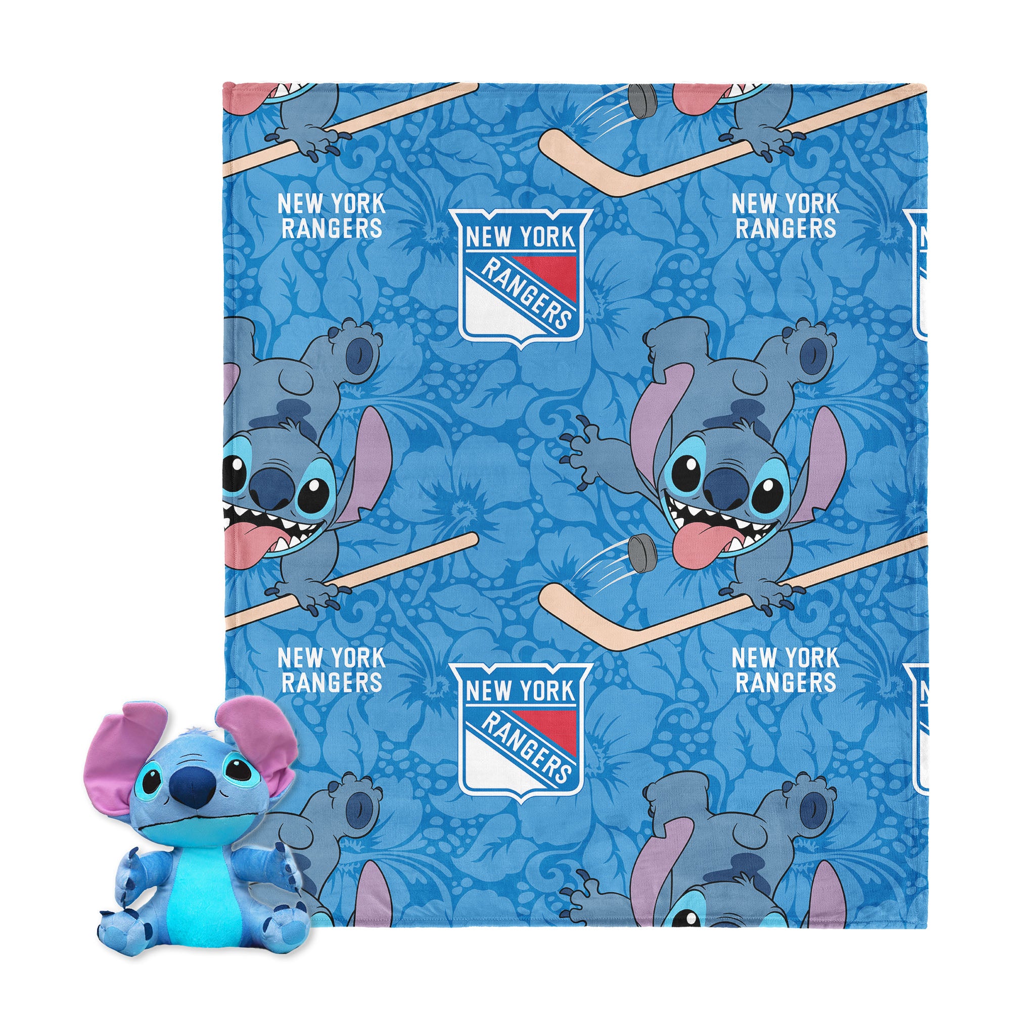 NHL New York Rangers Slapstick Stitch Hugger Pillow & Silk Touch Throw Blanket Set 40x50 Inches