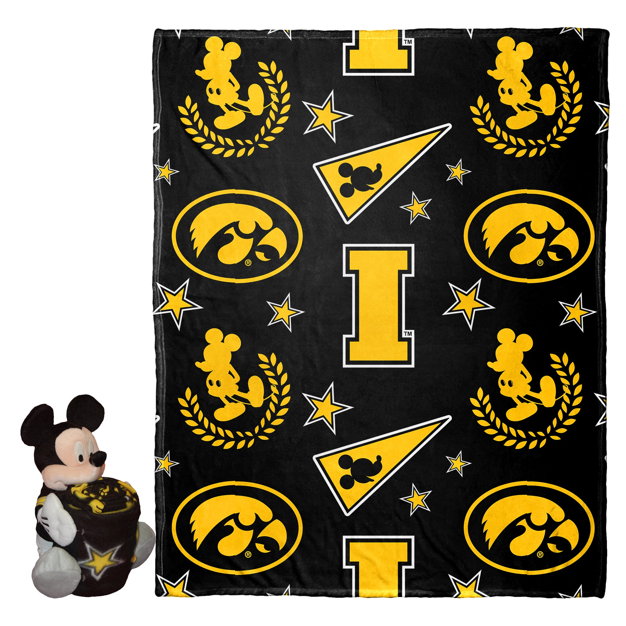 NCAA Iowa Hawkeyes Pennant Mickey Hugger Pillow & Silk Touch Throw Set