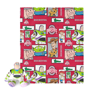 NCAA Ohio State Buckeyes Disney Toy Story Buzz Lightyear Cameo Hugger Pillow & Silk Touch Throw Blanket Set 40x50 Inches