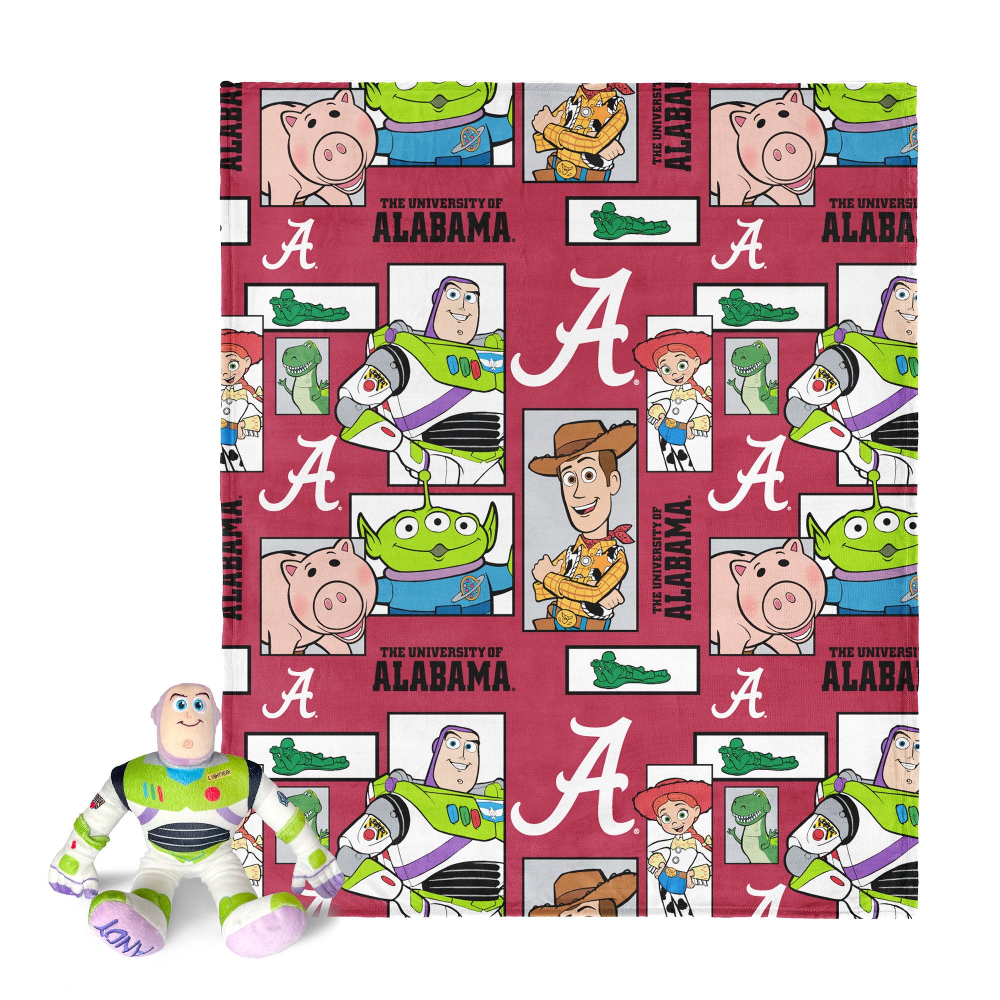 NCAA Alabama Crimson Tide Disney Toy Story Buzz Lightyear Cameo Hugger Pillow & Silk Touch Throw Blanket Set 40x50 Inches