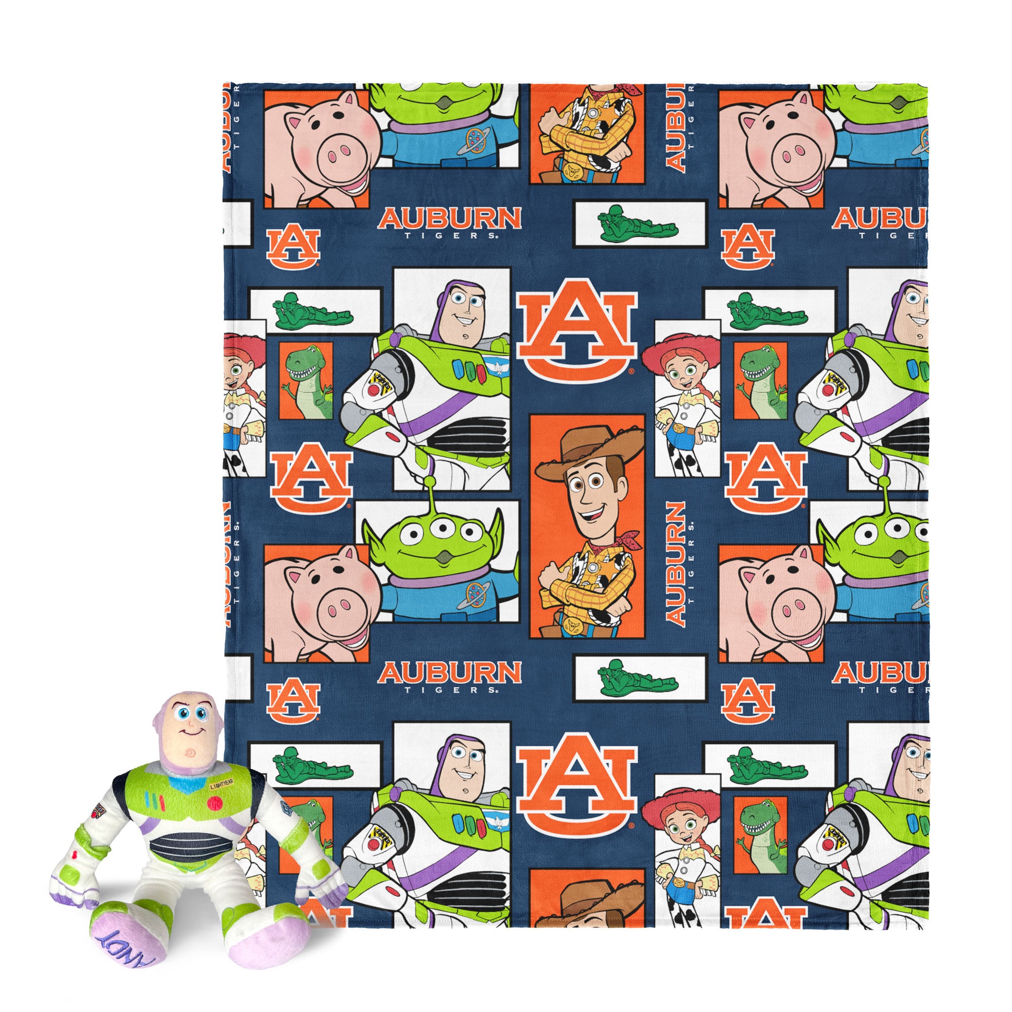 NCAA Auburn Tigers Disney Toy Story Buzz Lightyear Cameo Hugger Pillow & Silk Touch Throw Blanket Set 40x50 Inches
