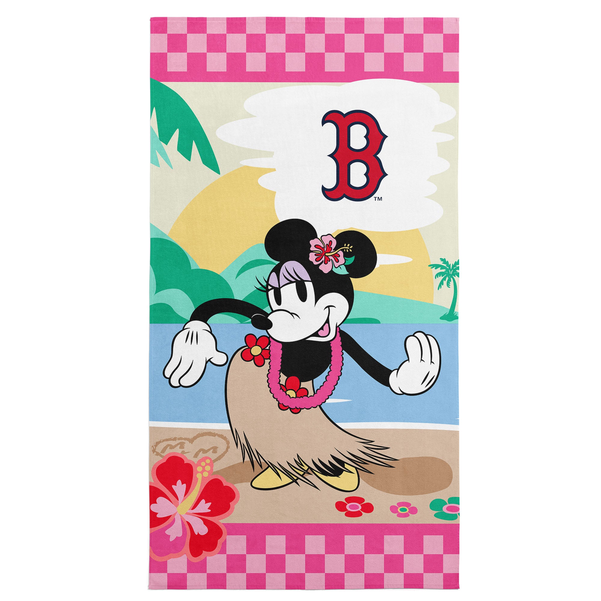 MLB Boston Red Sox Disney Minnie Mouse Beachy Check Pink Microfiber Beach Towel 30x60 inches