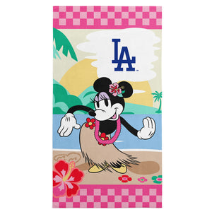 MLB Los Angeles Dodgers Disney Minnie Mouse Beachy Check Pink Microfiber Beach Towel 30x60 inches