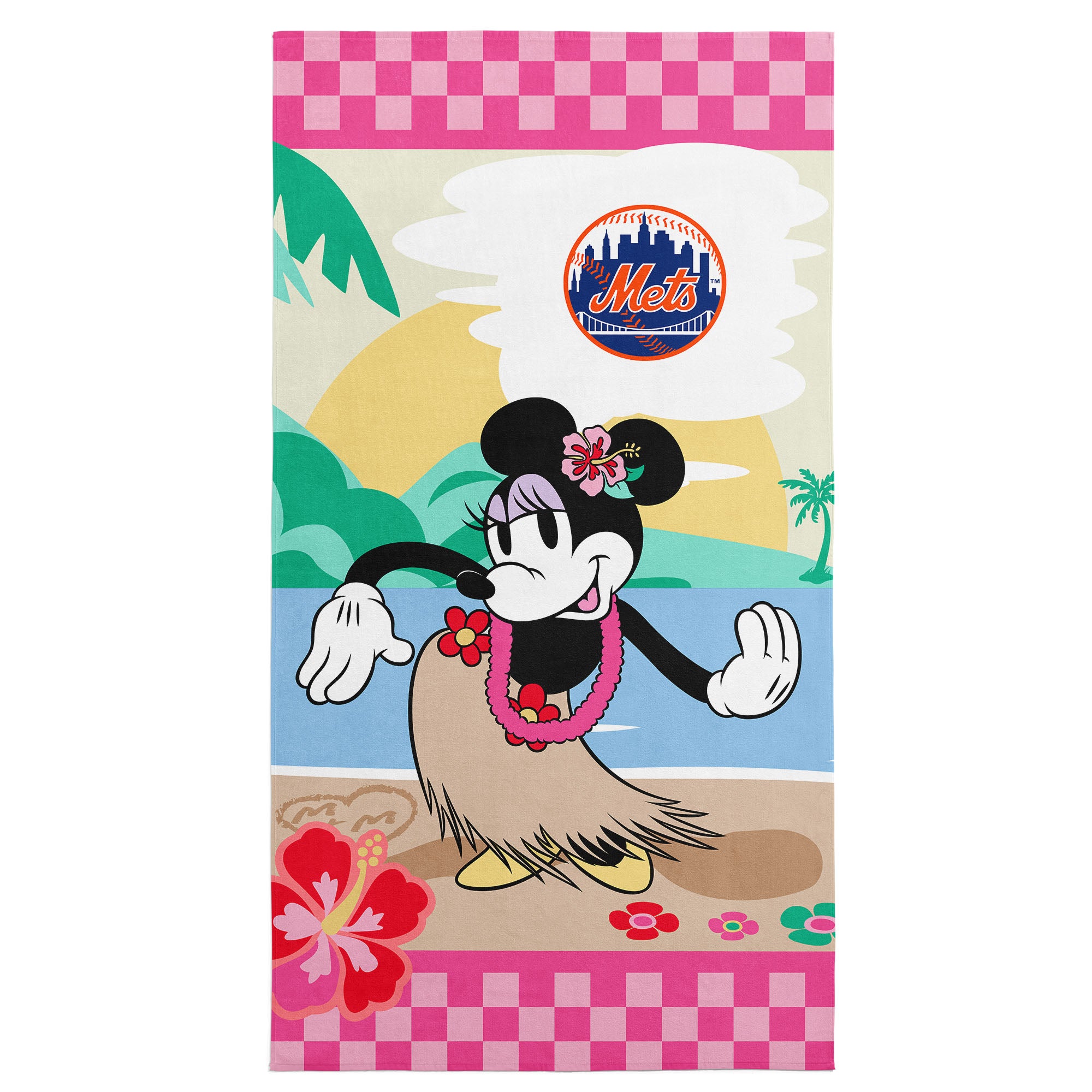 MLB New York Mets Disney Minnie Mouse Beachy Check Pink Microfiber Beach Towel 30x60 inches