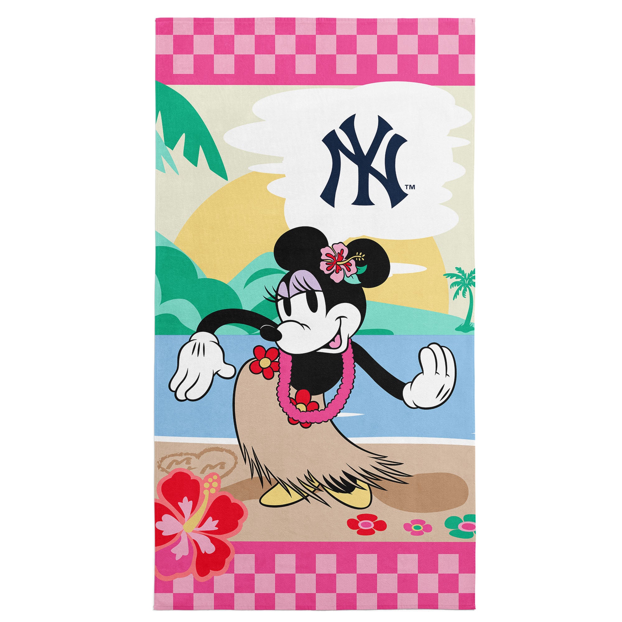 MLB New York Yankees Disney Minnie Mouse Beachy Check Pink Microfiber Beach Towel 30x60 inches