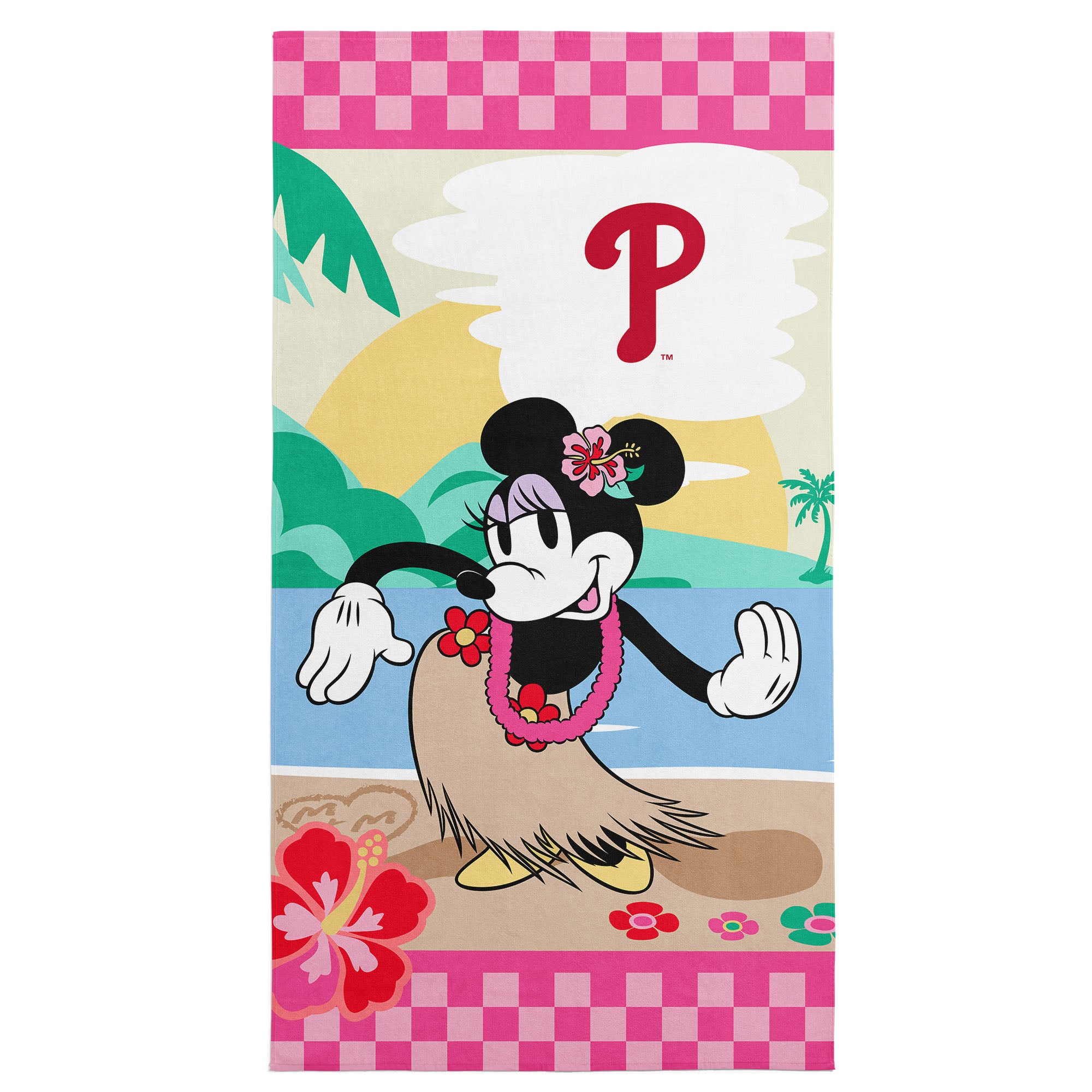 MLB Philadelphia Phillies Disney Minnie Mouse Beachy Check Pink Microfiber Beach Towel 30x60 inches