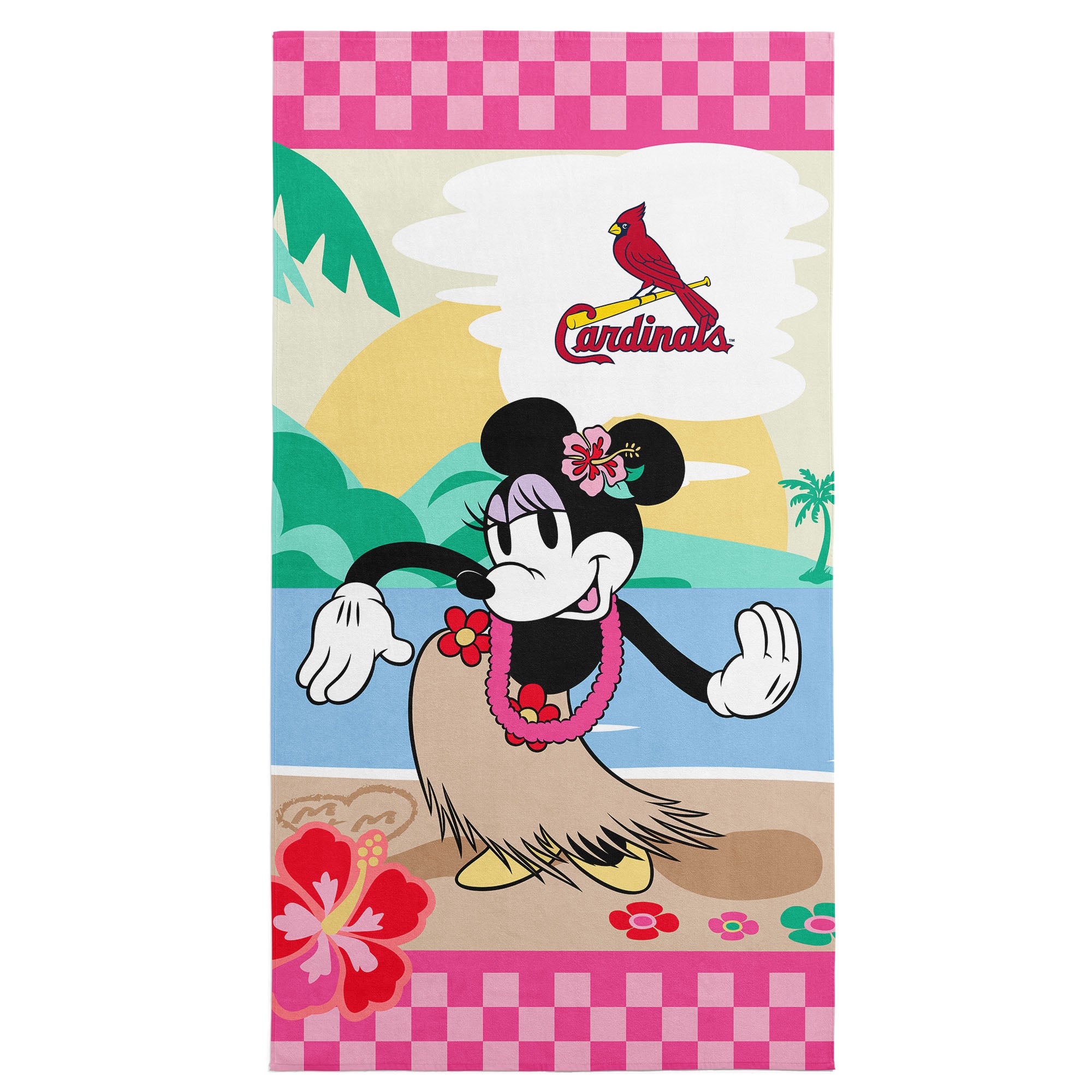 MLB St. Louis Cardinals Disney Minnie Mouse Beachy Check Pink Microfiber Beach Towel 30x60 inches