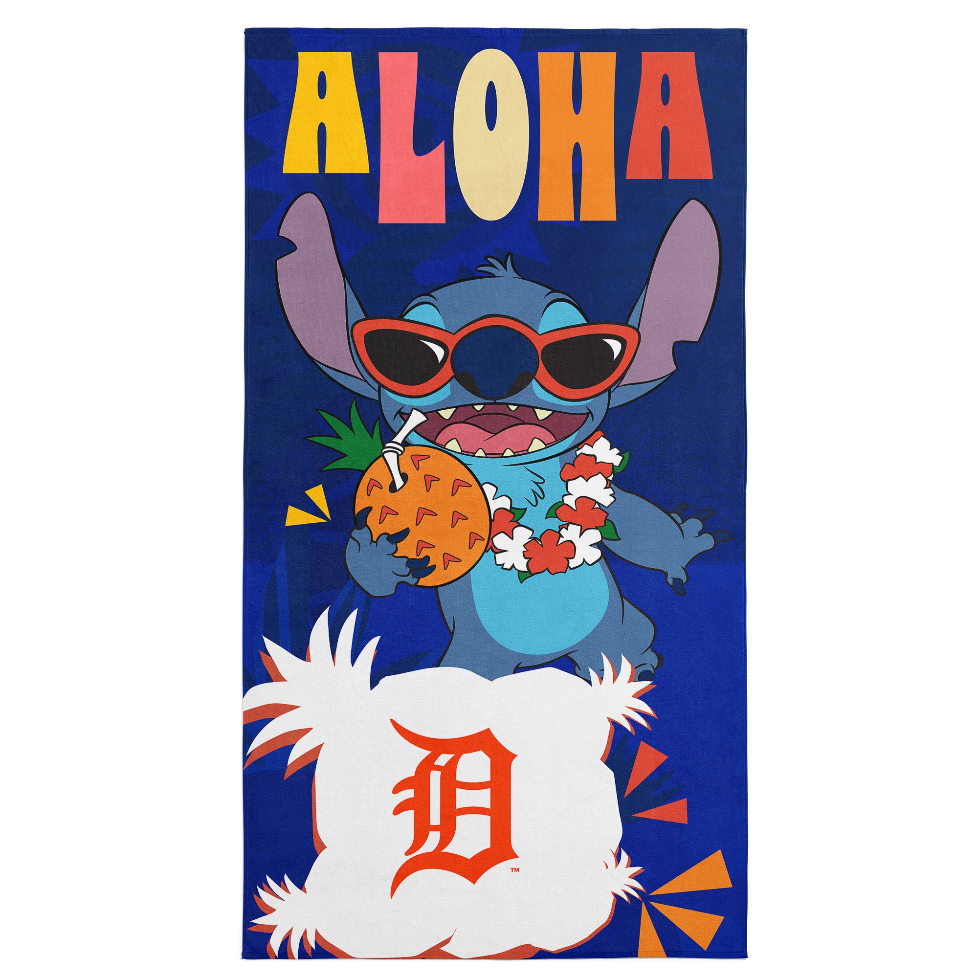 MLB Detroit Tigers Disney Lilo & Stitch Tropic Royal Microfiber Beach Towel 30x60 inches