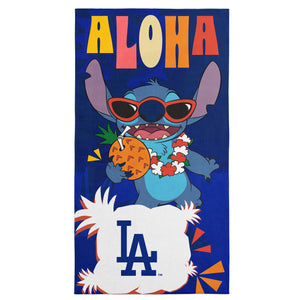 MLB Los Angeles Dodgers Disney Lilo & Stitch Tropic Royal Microfiber Beach Towel 30x60 inches
