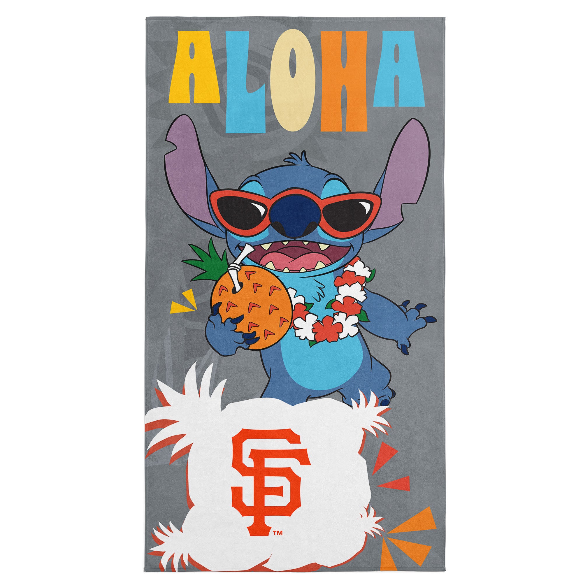 MLB San Francisco Giants Disney Lilo & Stitch Tropic Grey Microfiber Beach Towel 30x60 inches