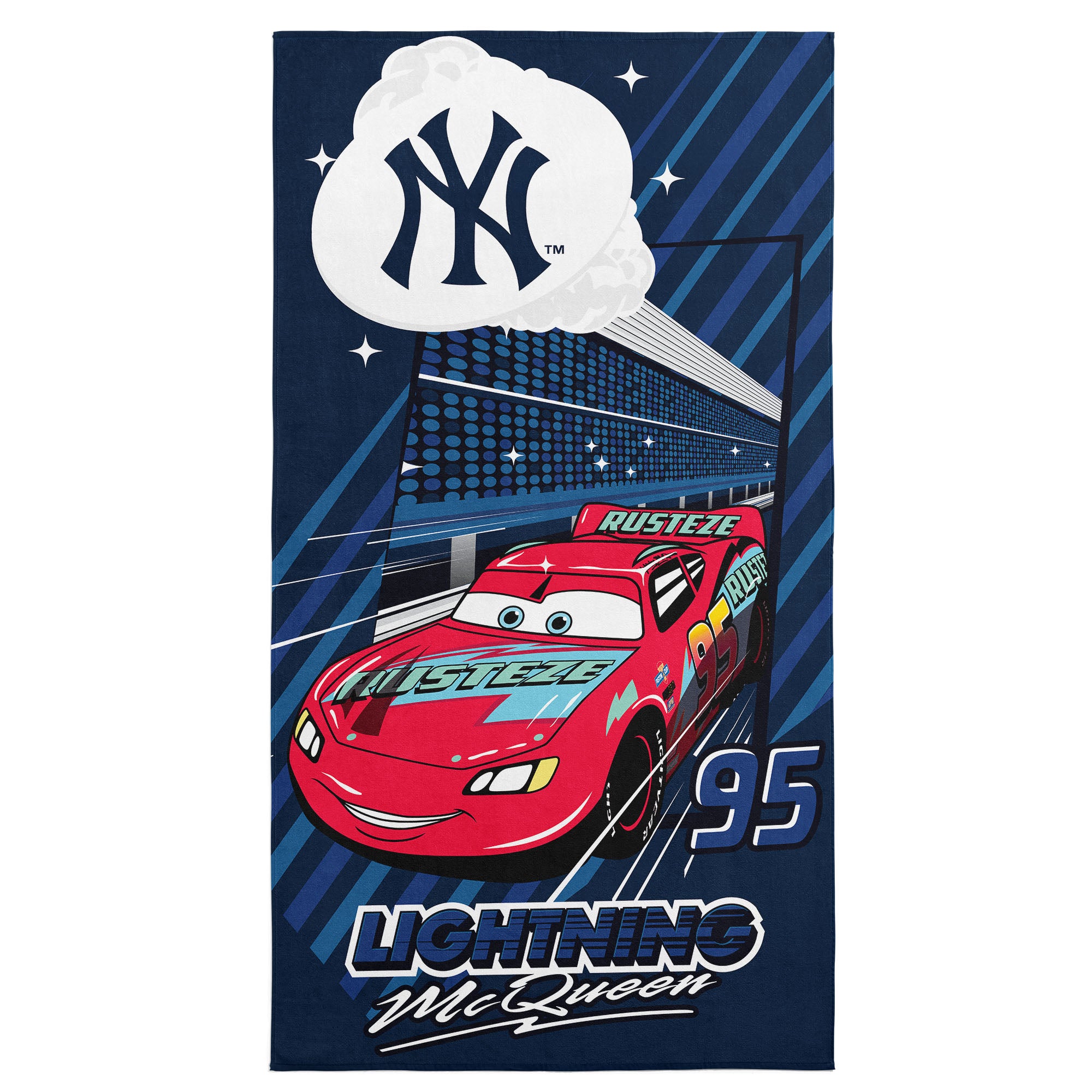 MLB New York Yankees Disney Cars Speedline Navy Microfiber Beach Towel 30x60 inches