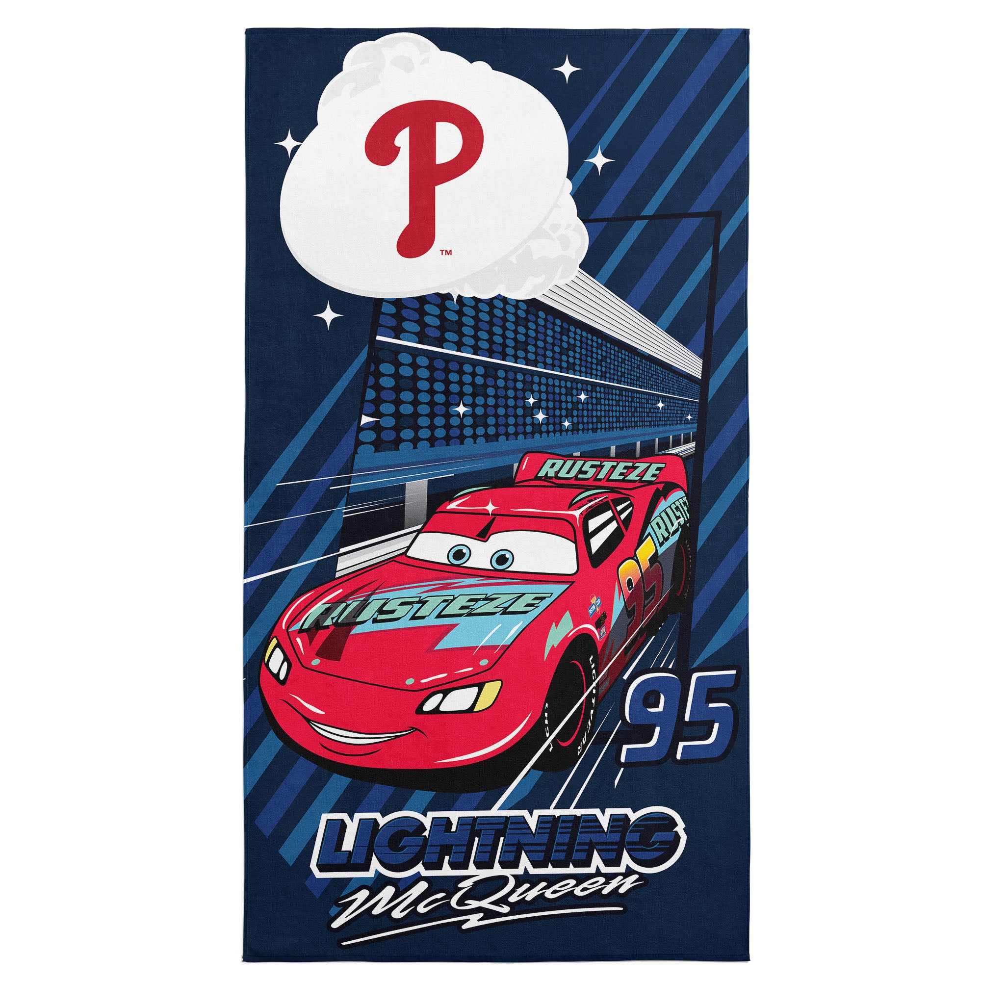 MLB Philadelphia Phillies Disney Cars Speedline Navy Microfiber Beach Towel 30x60 inches