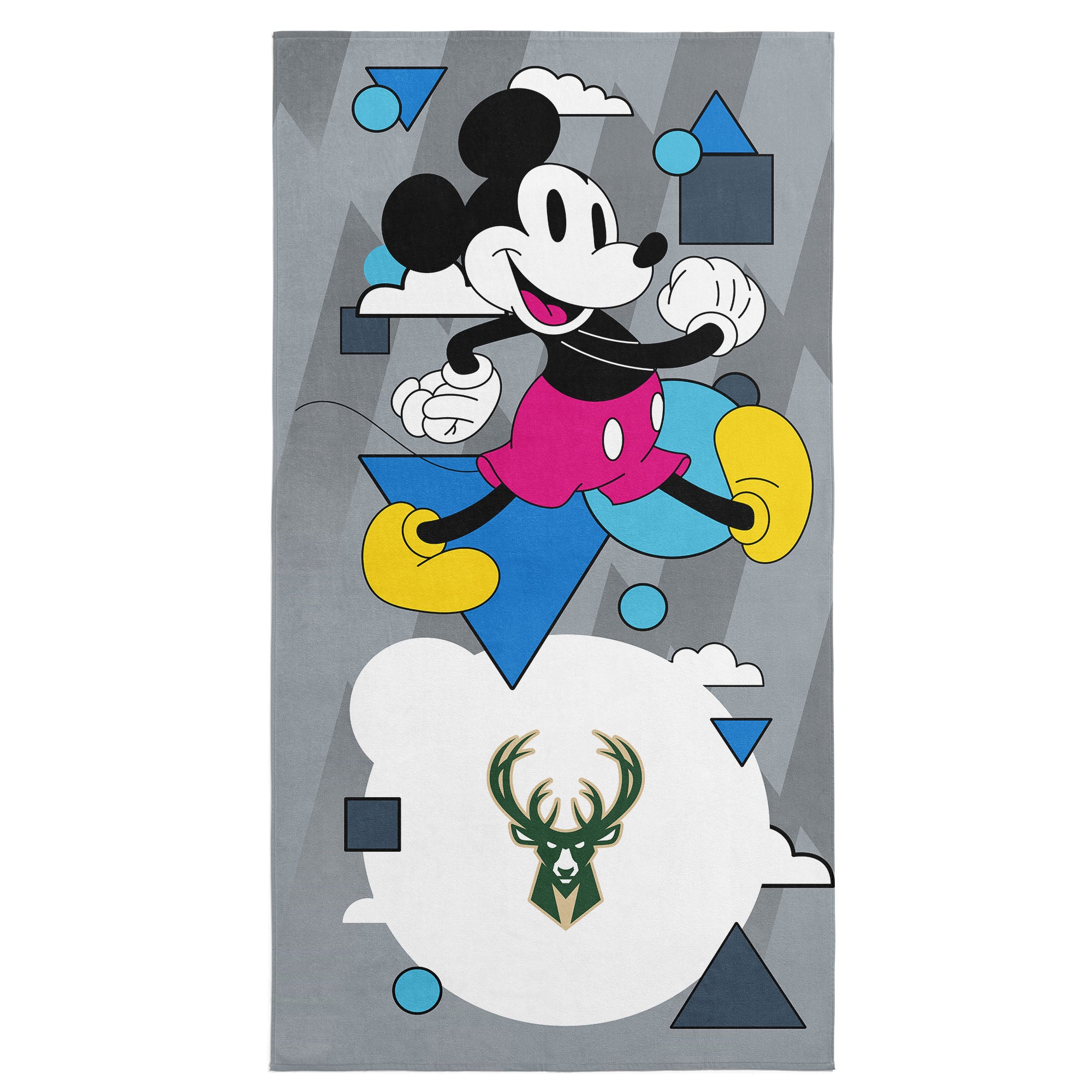 NBA Milwaukee Bucks Disney Mickey Mouse Good Vibes Grey Microfiber Beach Towel 30x60 inches
