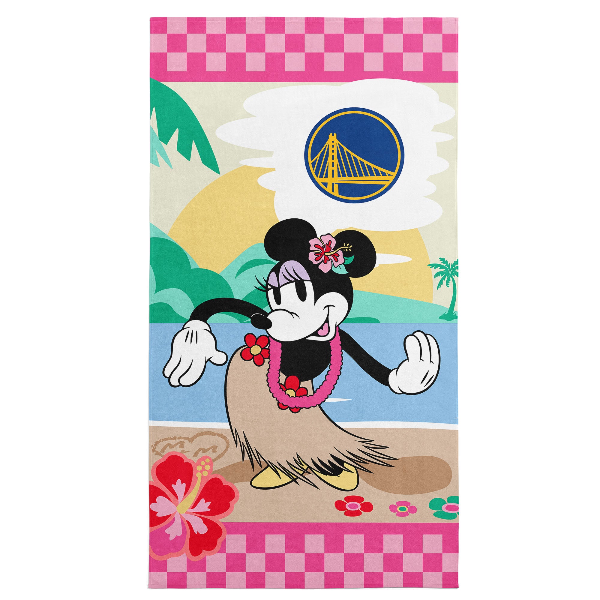 NBA Golden State Warriors Disney Minnie Mouse Beachy Check Pink Microfiber Beach Towel 30x60 inches