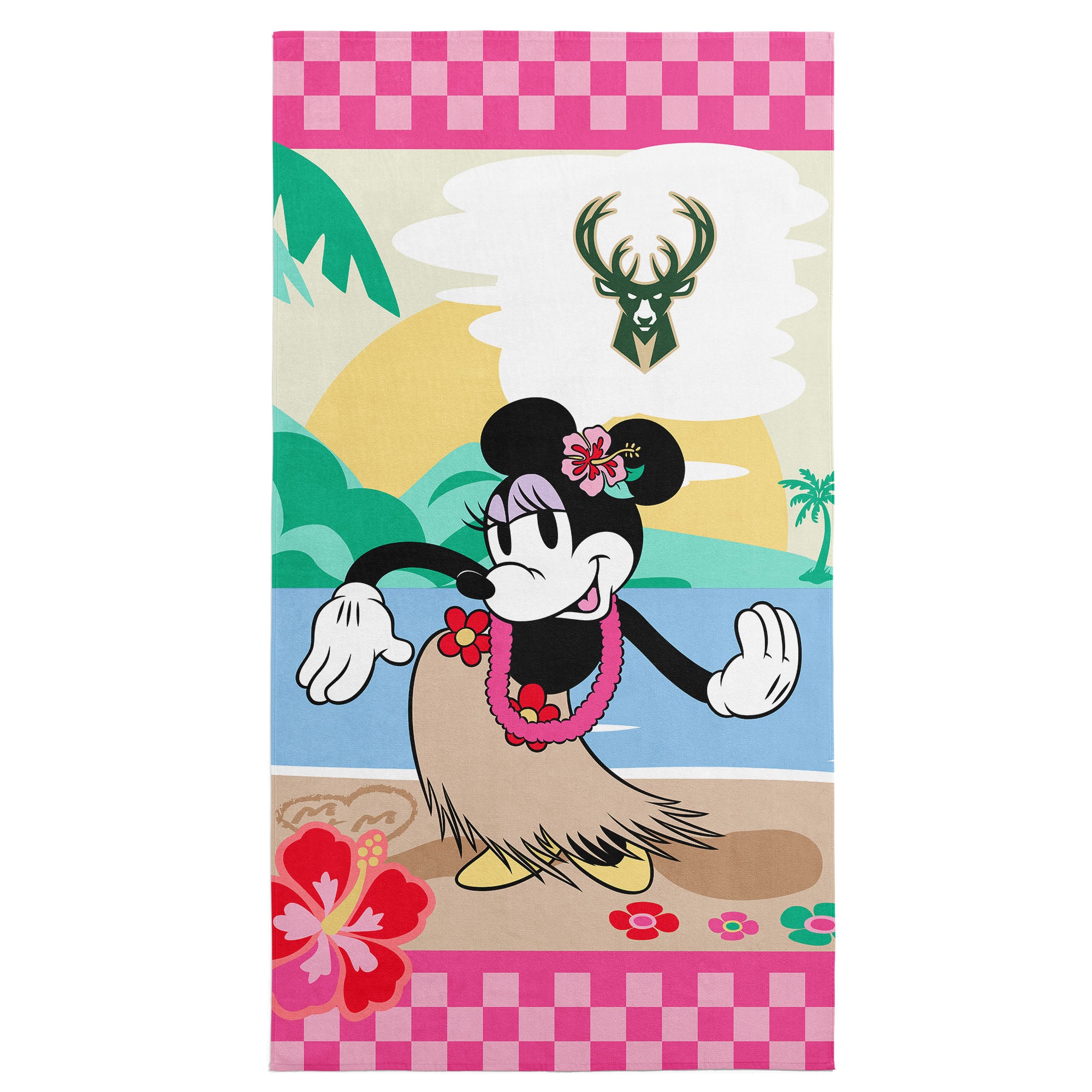 NBA Milwaukee Bucks Disney Minnie Mouse Beachy Check Pink Microfiber Beach Towel 30x60 inches